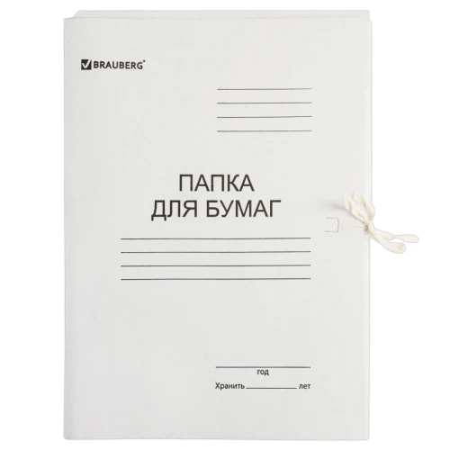 Папка с завязками BRAUBERG картон немелованный, 300 г/м2, белый, до 200 листов