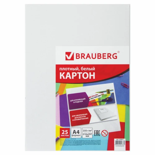 Картон белый BRAUBERG мелованный, А4, 25 листов