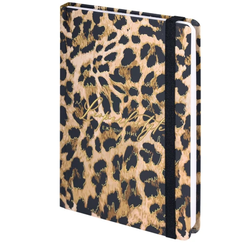 Ежедневник недатированный BRAUBERG "Leopard" А5, кожзам, с резинкой, 128 л.