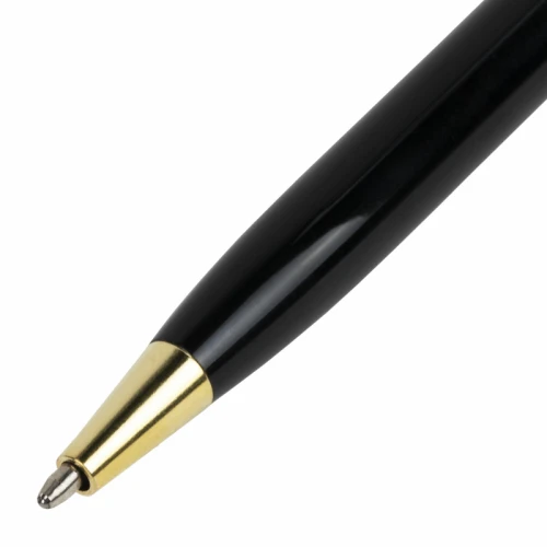 Ручка подарочная шариковая BRAUBERG "Slim Black" 1 мм, золотая отделка, синяя