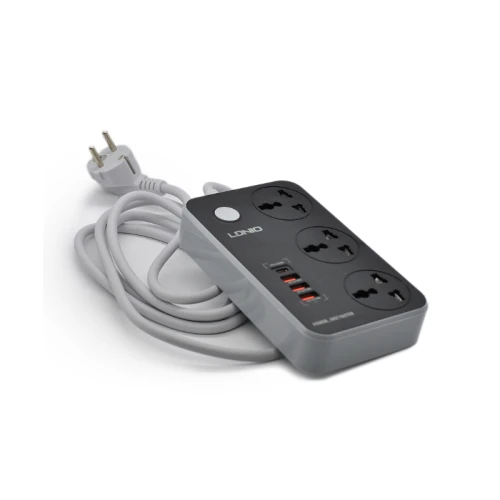 Сетевой фильтр LDNIO SC3412 3 розетки, 4 разъема USB, 2 м, серый