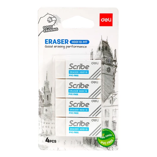 Ластик DELI "Scribe" прямоугольный, 42*17*10 мм, белый, 4 шт в упаковке