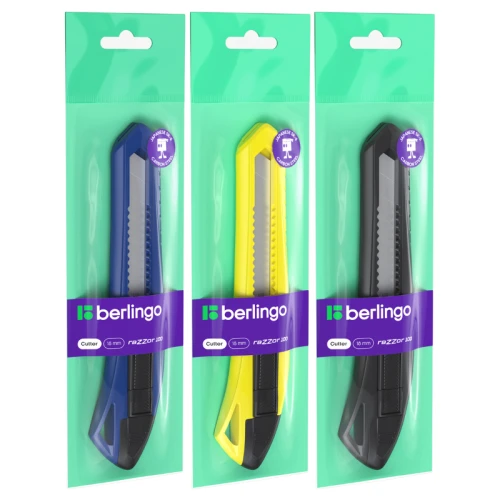 Нож канцелярский Berlingo "Razzor 100" 18 мм, push-lock, ассорти