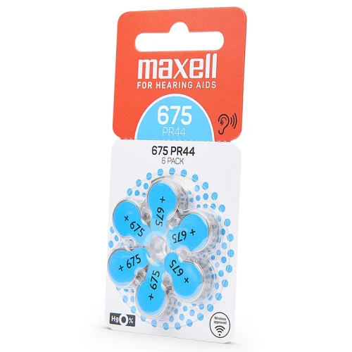 Батарейки для слуховых аппаратов MAXELL PR44 (675), воздушно-цинковый, 6 шт