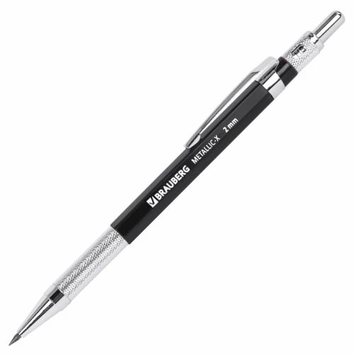 Карандаш механический BRAUBERG "METALLIC-X 20" 2 мм, цанговый, HB, металлический клип