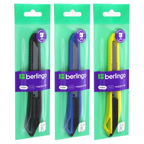 Нож канцелярский Berlingo "Razzor 100" 9 мм, push-lock, ассорти