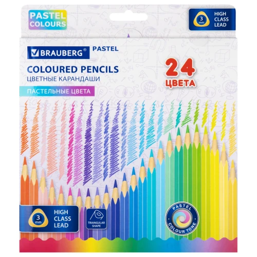 Карандаши цветные BRAUBERG "PASTEL" пастель, 24 цвета
