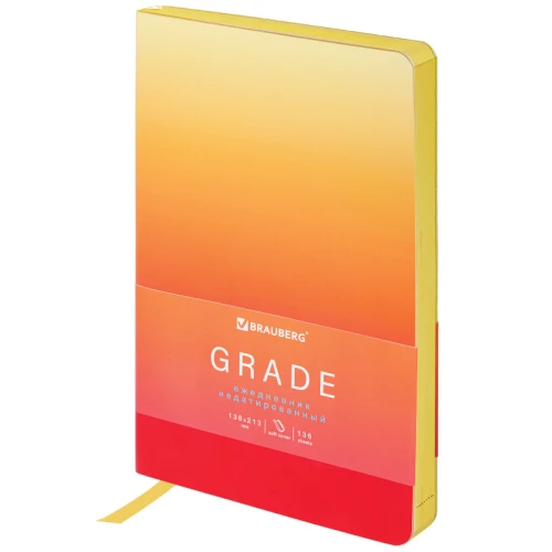 Ежедневник недатированный BRAUBERG "GRADE" А5, кожзам, гибкий, 136 л., малиновый-жёлтый