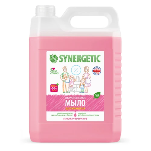 Мыло жидкое SYNERGETIC "Аромамагия" гипоаллергенное, биоразлагаемое, 5 л