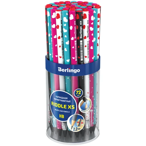 Карандаш чернографитный Berlingo "Riddle XS" HB, черное дерево, круглый, ассорти