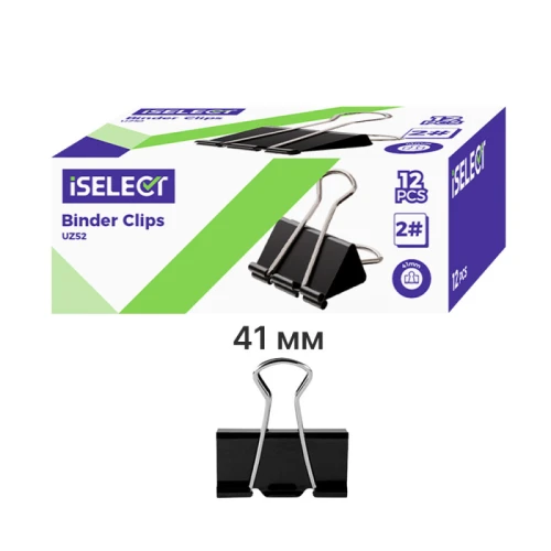 Зажим для бумаг iSelect "Z52" 41 мм, чёрные, 12 шт.