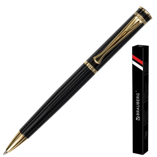 Ручка подарочная шариковая BRAUBERG "Perfect Black" 0.7 мм, золотая отделка, синяя