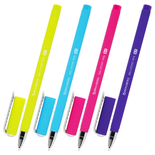 Ручка шариковая BRAUBERG "NEON" 0.7 мм, корпус ассорти, синяя