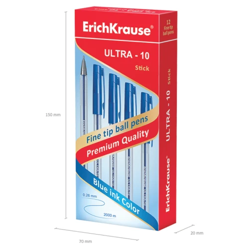 Ручка шариковая ERICH KRAUSE "Ultra-10" 0.7 мм, прозрачный корпус, масляная, синяя