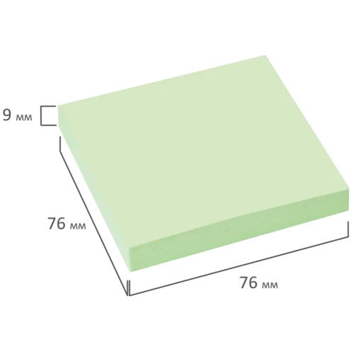 Блок самоклеящийся BRAUBERG "PASTEL" 76*76 мм, зелёный, 100 листов