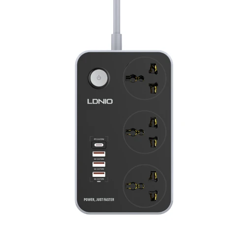 Сетевой фильтр LDNIO SC3412 3 розетки, 4 разъема USB, 2 м, серый