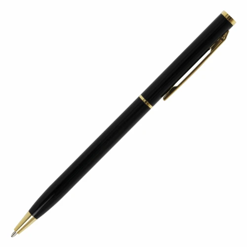 Ручка подарочная шариковая BRAUBERG "Slim Black" 1 мм, золотая отделка, синяя