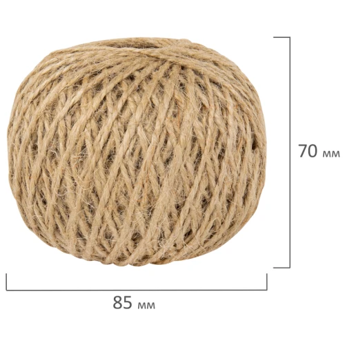 Шпагат джутовый BRAUBERG полированный, длина 100 м, диаметр 1.5 мм, 2-х ниточный