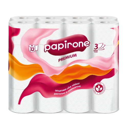 Туалетная бумага Papirone 3-слойная, белая, 32 шт.