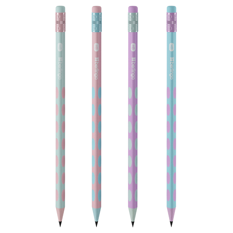 Карандаш чернографитный Berlingo "Haze" HB, с ластиком, трехгранный, ассорти
