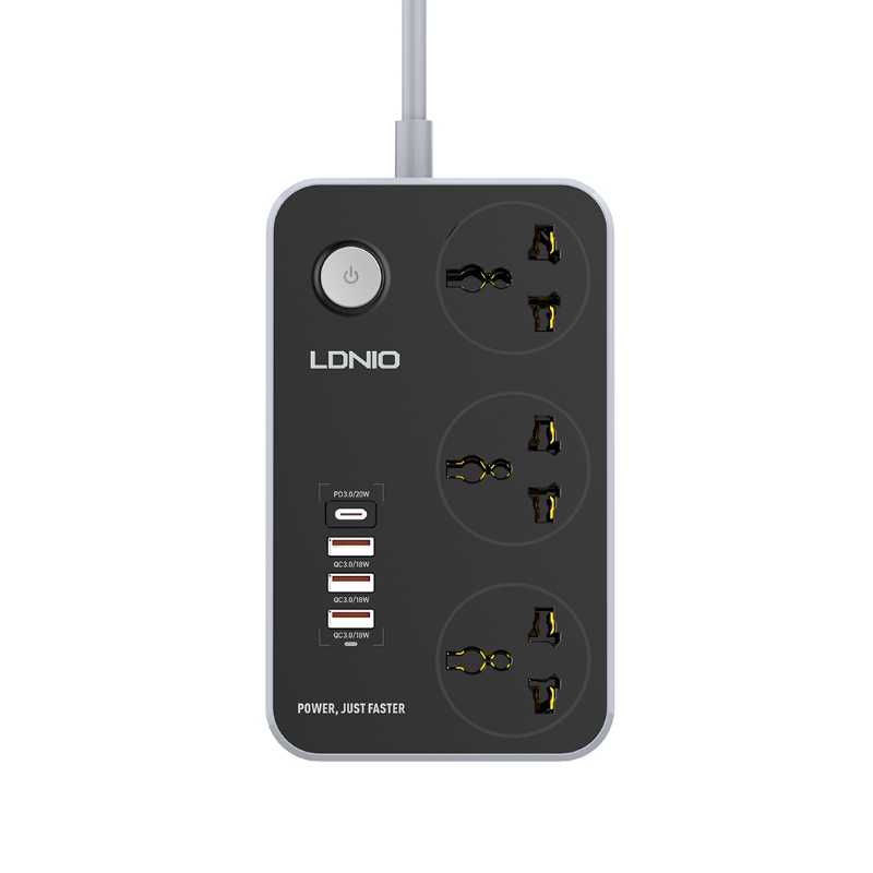 Сетевой фильтр LDNIO SC3412 3 розетки, 4 разъема USB, 2 м, серый