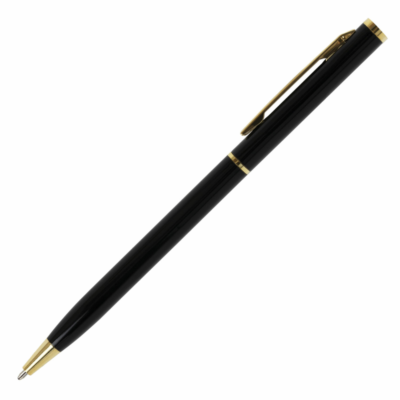 Ручка подарочная шариковая BRAUBERG "Slim Black" 1 мм, золотая отделка, синяя