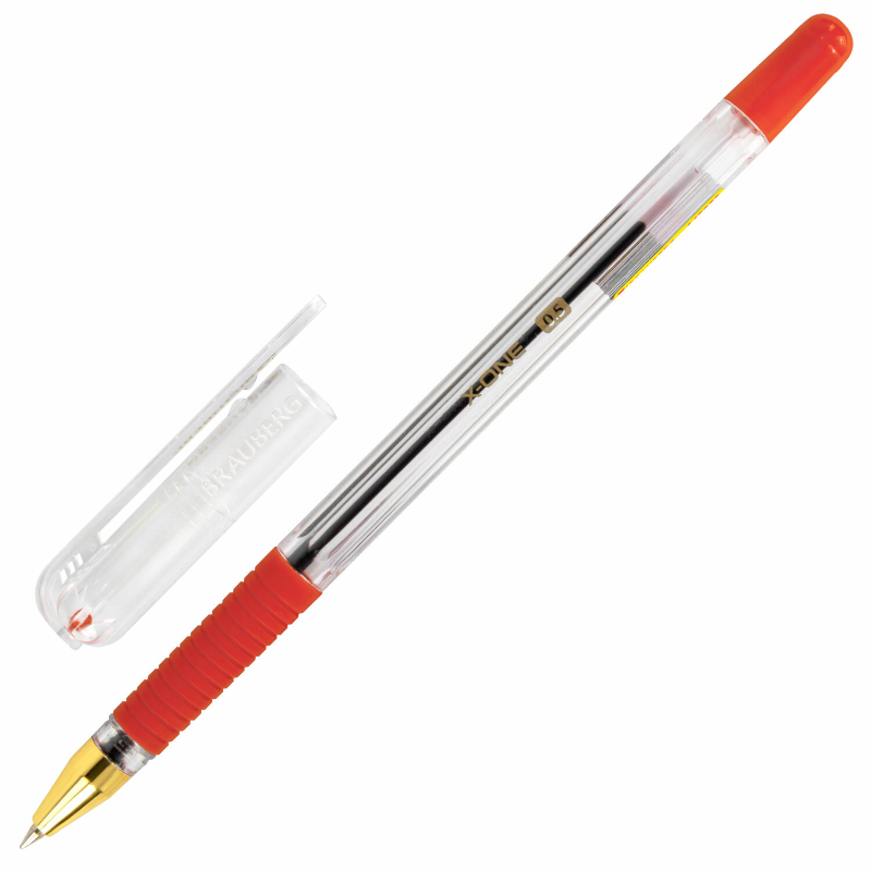 Ручка шариковая BRAUBERG "X-ONE" 0.5 мм, прозрачный корпус, красная