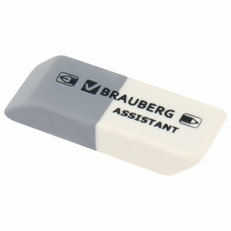 Ластик BRAUBERG "Assistant" скошенный, 41*14*8 мм, серо-белый