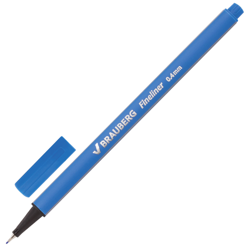 Ручка капиллярная BRAUBERG 0.4 мм, трехгранная, голубая