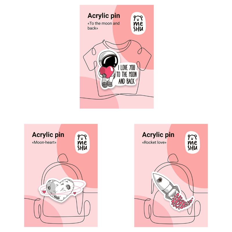 Набор значков MESHU "Space of love" акрил, прямая УФ-печать, 3 шт.