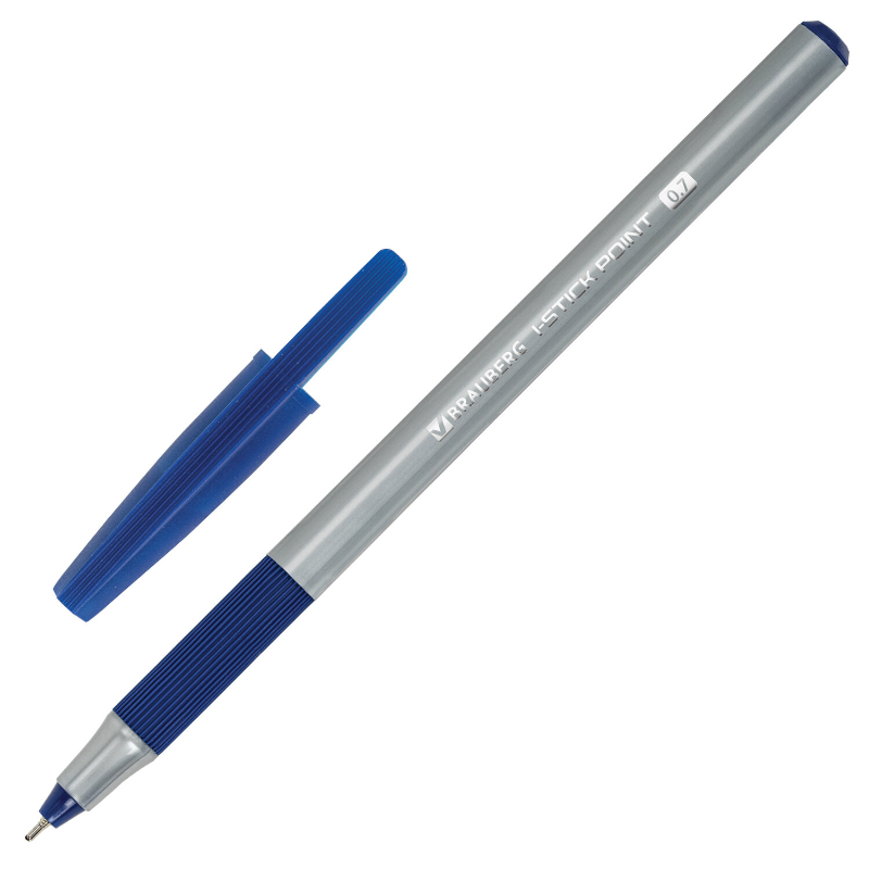 Ручка шариковая BRAUBERG "i-STICK POINT" 0.35 мм, серый корпус, синяя, 20 шт.
