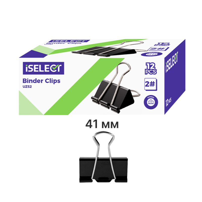 Зажим для бумаг iSelect "Z52" 41 мм, чёрные, 12 шт.