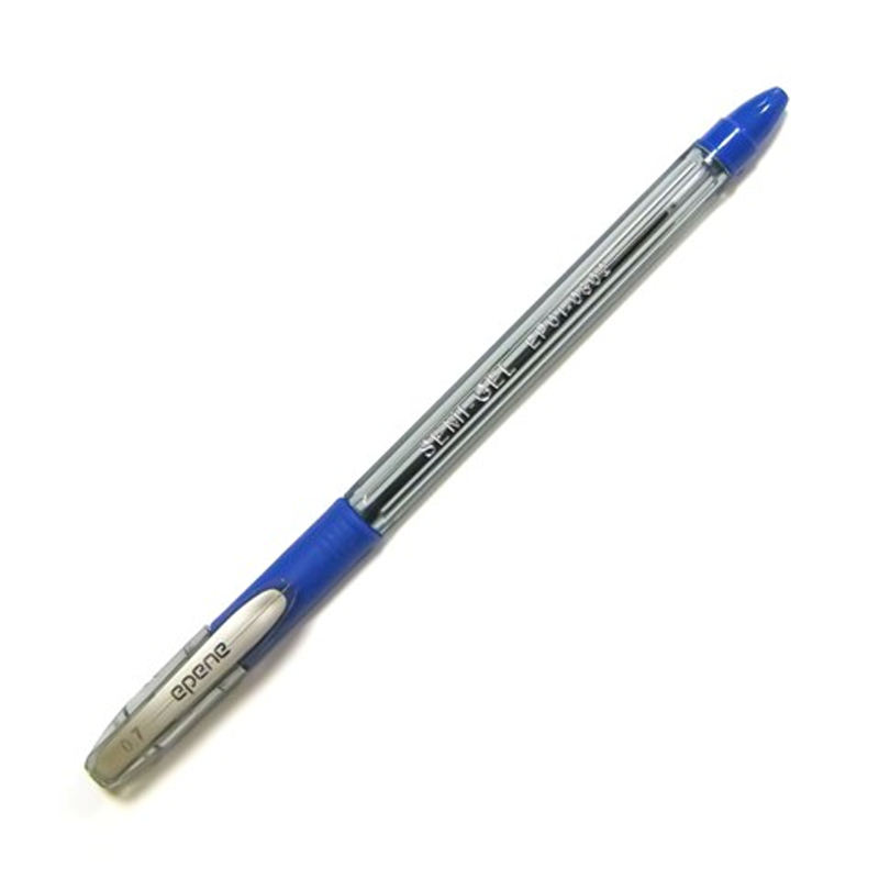 Ручка шариковая Epene 0.7 мм, прозрачный корпус, резиновый грип, синяя