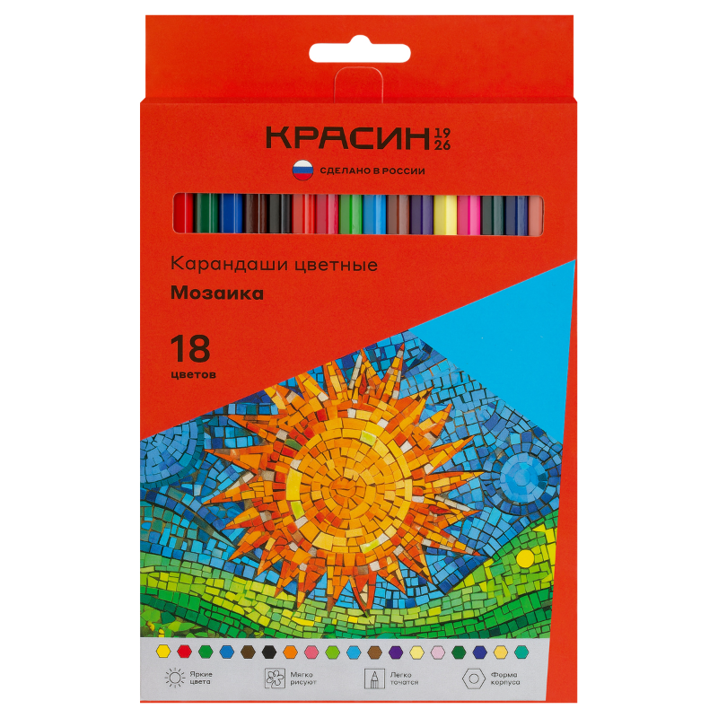Карандаши цветные Красин "Мозаика" шестигранные, 18 цветов