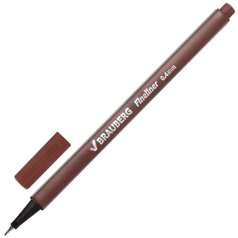 Ручка капиллярная BRAUBERG 0.4 мм, трехгранная, коричневая