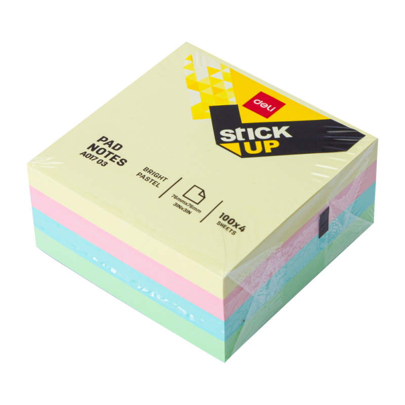 Блок самоклеящийся DELI "Stick Up" 76*76 мм, 4 пастельных цвета, 400 листов